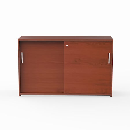 Linea Italia Sliding Door Credenza Storage Cabinet, 47”W x 15”D x 28”H, Cherry ZUC135